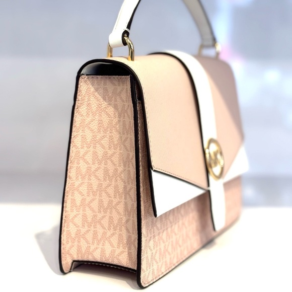 Greenwich Medium Signature Logo Satchel Bag Powder Blush Multi - Picture 4 of 7